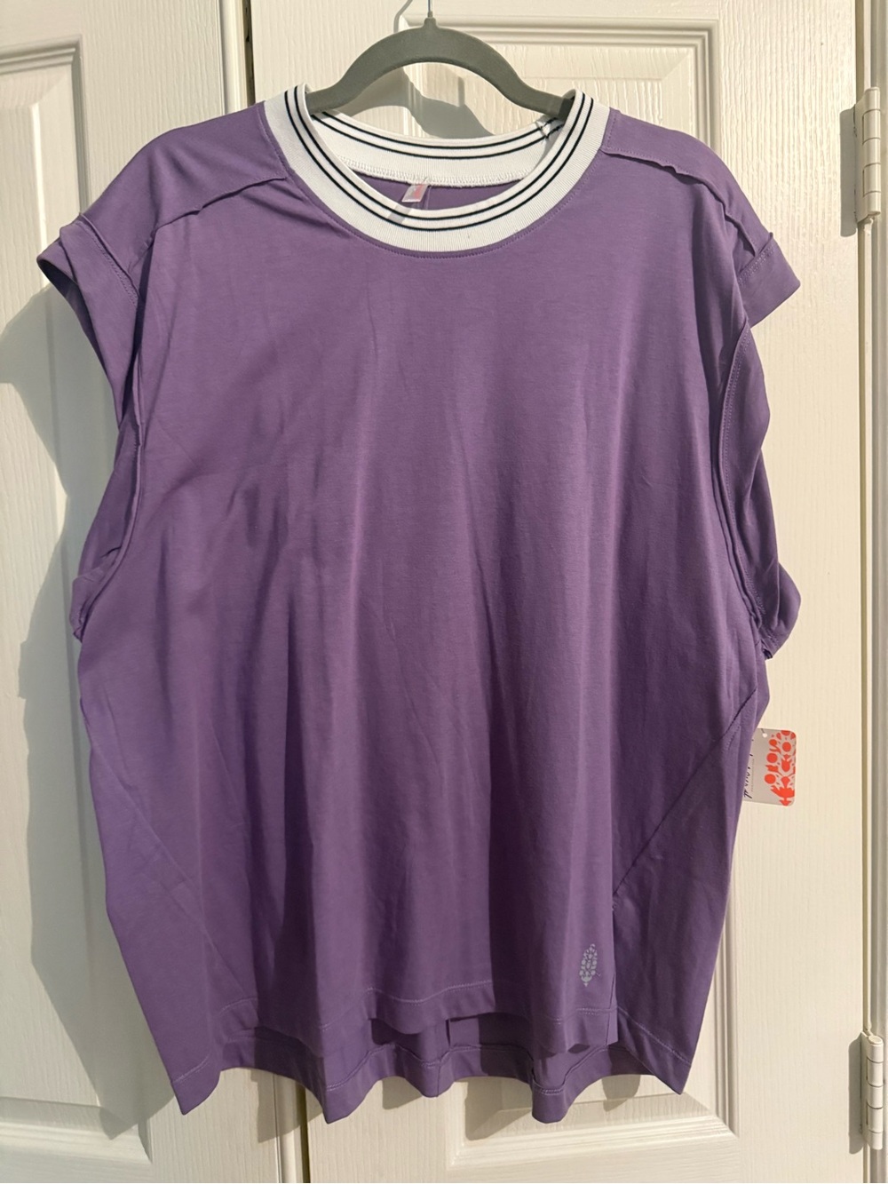 FP movement Lavender Purple Sleeveless Crewneck Tank with Striped Rib Collar